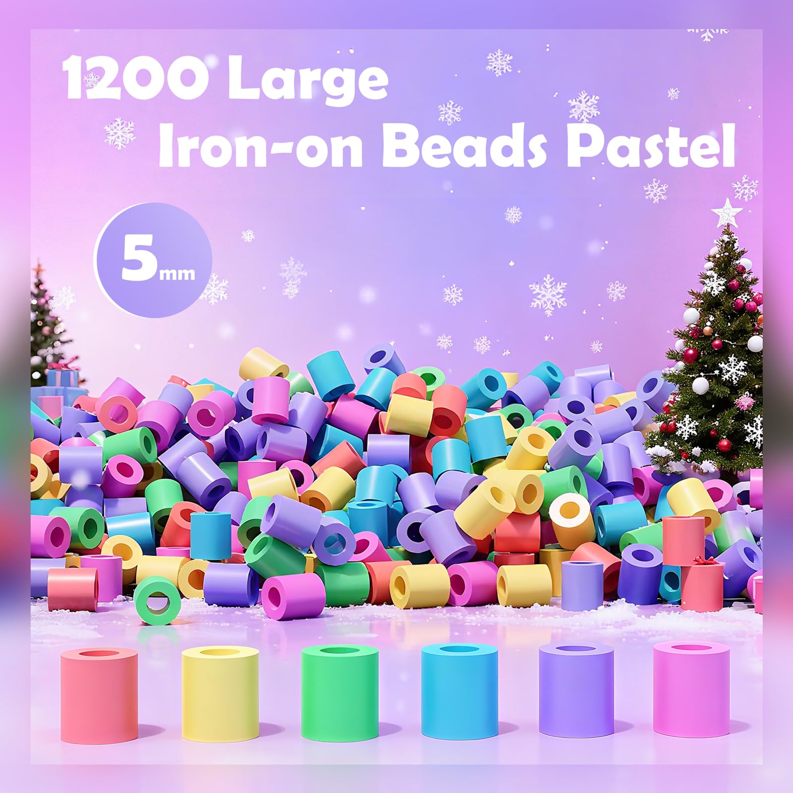 SUBRINGE Perle à Repasser Noel 5 Mm, 1200 Perles à Repasser Noel Kit Avec Plaque Enfichable, Multicolores Perles à Repasser Kit Créatif Bricolage Cadeaux Noël Pour Enfants Plus De 3 Ans (Violet