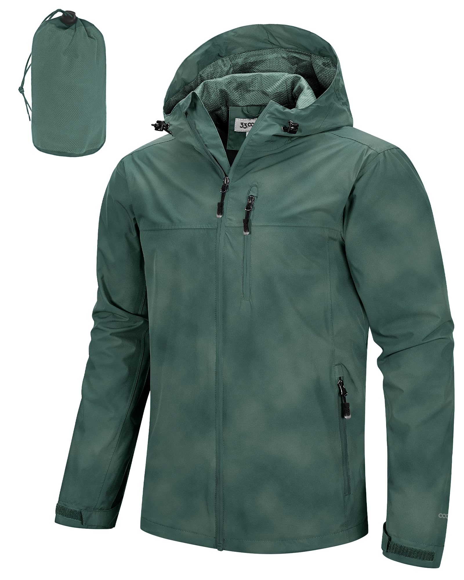 33,000ft Men's Packable Rain Jacket Waterproof Raincoat with Hood | Lightweight, Breathable, Rain Shell, Windproof, Mesh lining, Underarm vents, Zipper Pockets, Cycling, Hiking, Golf