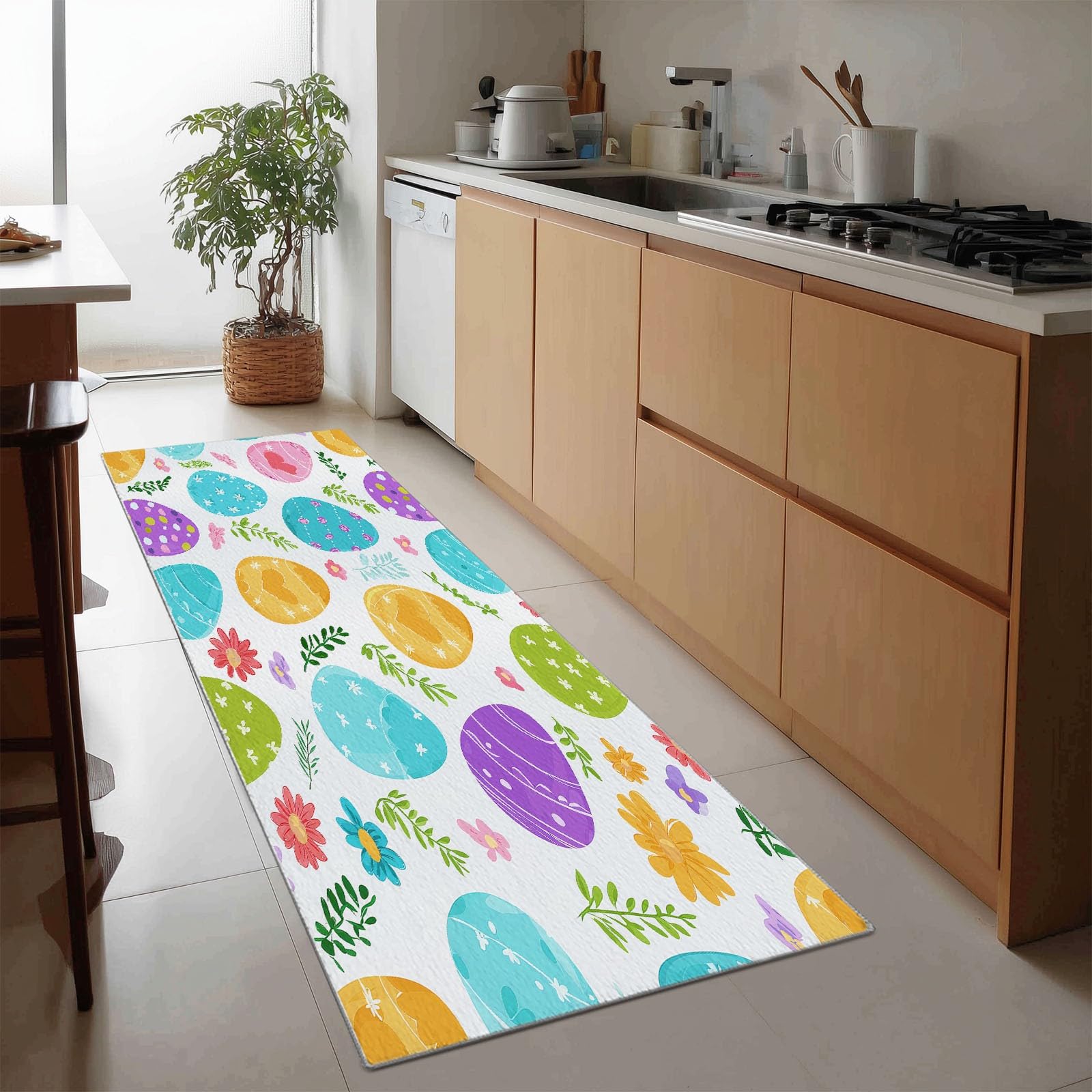 Kreskówka Długie Geometryczne Pisanki Dywany 75 x 200 cm Antypoślizgowy Przedpokój Dywan, Nadające się do prania Ciasne Dywaniki Kuchniowe, Długie Wejście Dywan Sypialnia Pralnia Salon