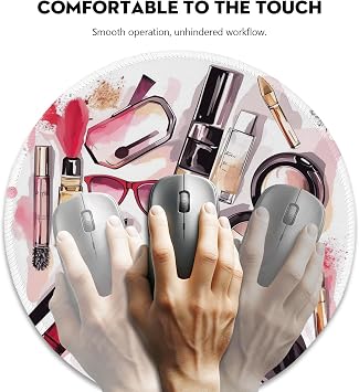 Chic Beauty Essentials Illustration Mouse Pad - Glam Up Your Workspace, Stitched Edges Non-Slip Rubber Base Mouse Pads for Computers Laptop