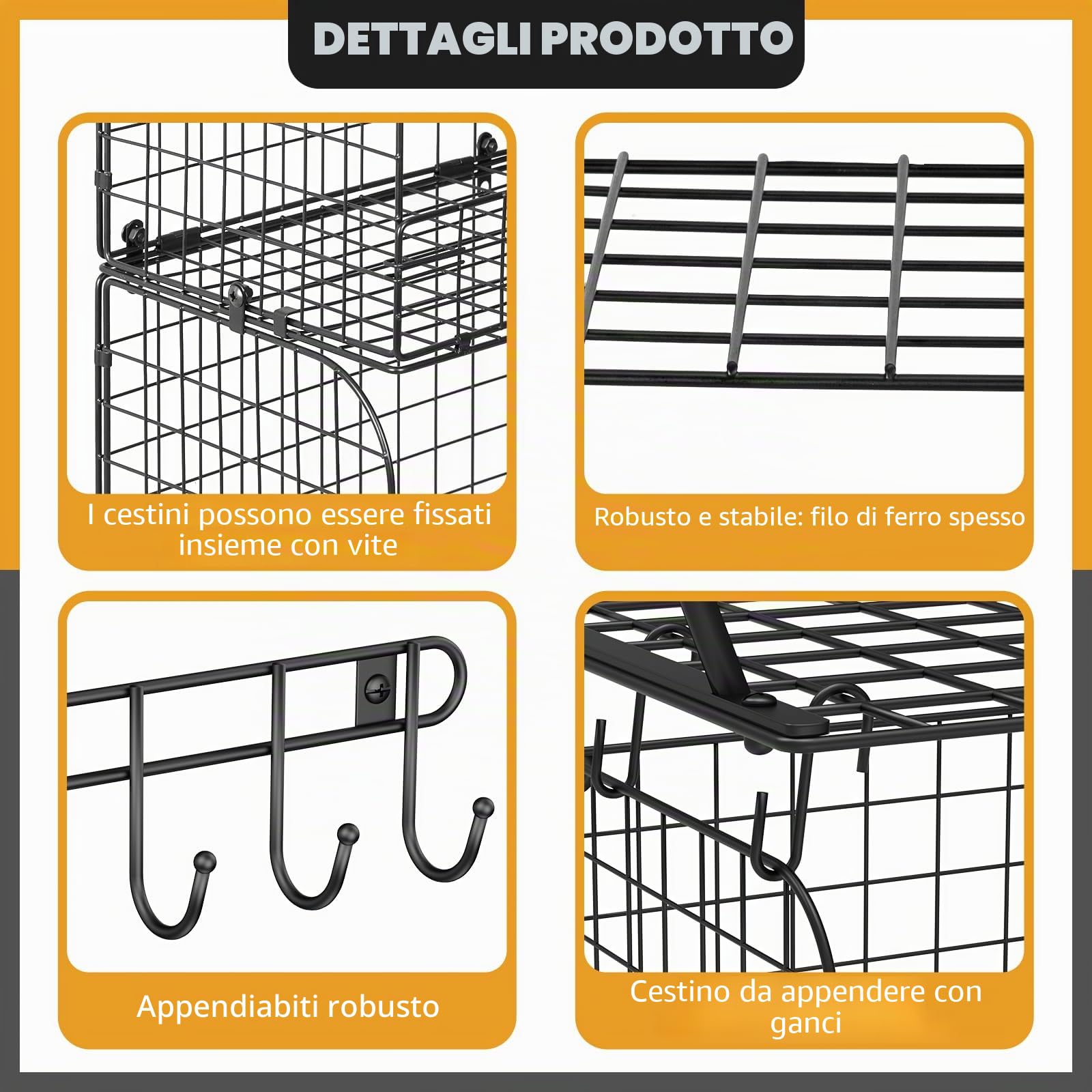 ThreeHio Confezione da 2 mensole da garage da parete con cestelli metallici, resistenti, industriali, per garage, giardino, casa, organizzazione e stoccaggio