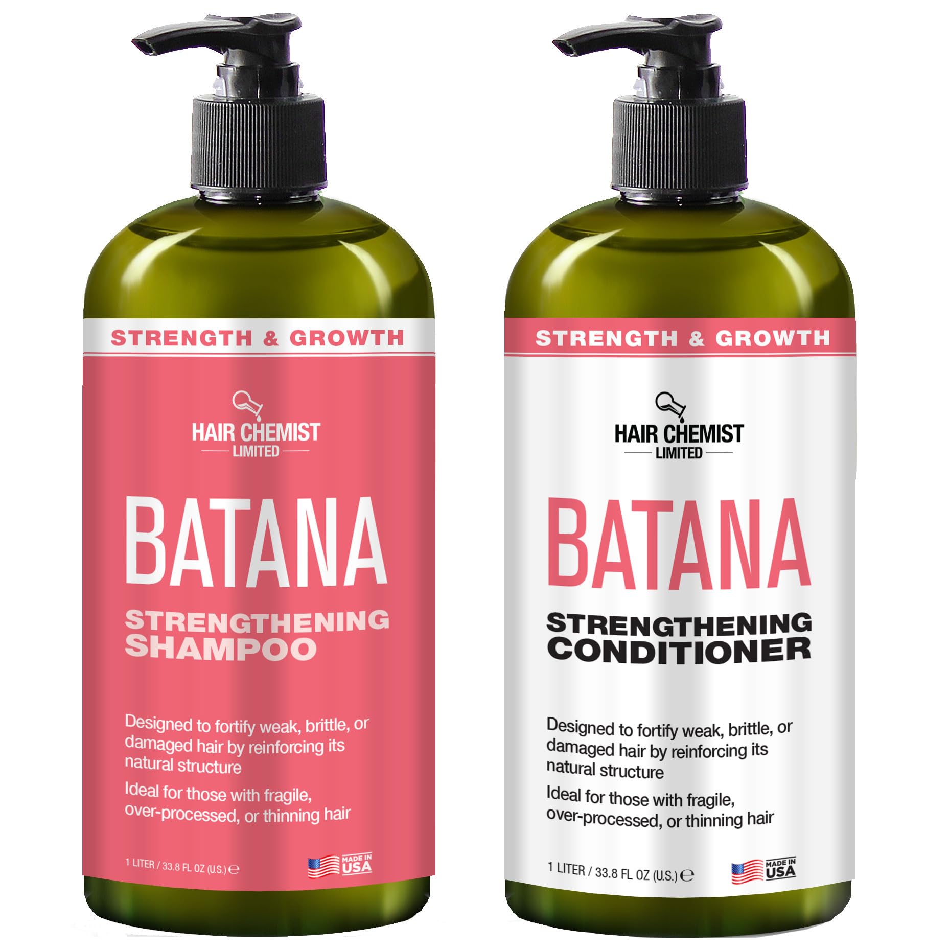 Hair Chemist Batana Strengthening Shampoo & Conditioner 33.8 oz. (2-PC SET) - Batana Shampoo and Conditioner for Hair Growth, Thickening and Strength