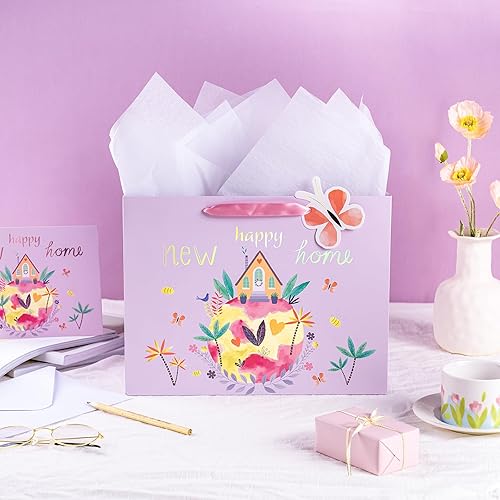 Miniatura 4 de WRAPAHOLIC Bolsa de regalo grande de 13 pulgadas con tarjeta y papel de seda, diseño de hogar nuevo feliz para casa nueva, nuevos propietarios