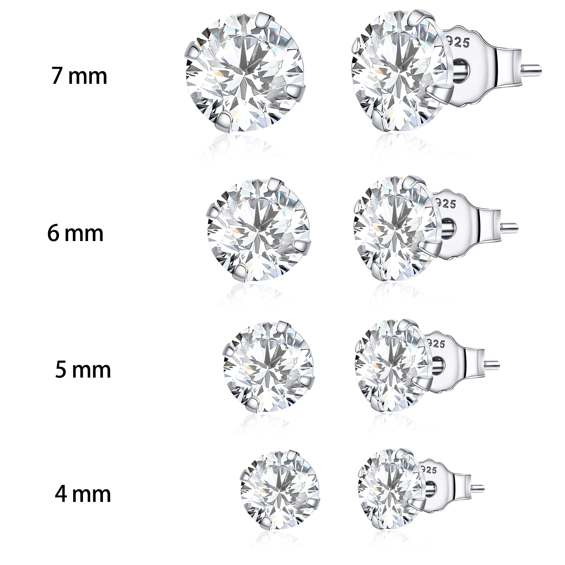LLXYWJ Collezione Orecchini a Bottone in Argento Sterling Placcato Platino con zirconi cubici con Taglio a Cuscino, Stile Martini a 4 Griffe in Oro Brillante da 7 ct a 4 ct