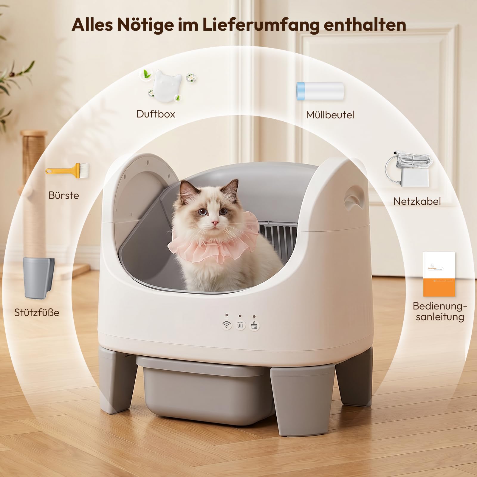 Selbstreinigendes Katzenklo offenes APPSteuerung Einklemmschutz für Katzen