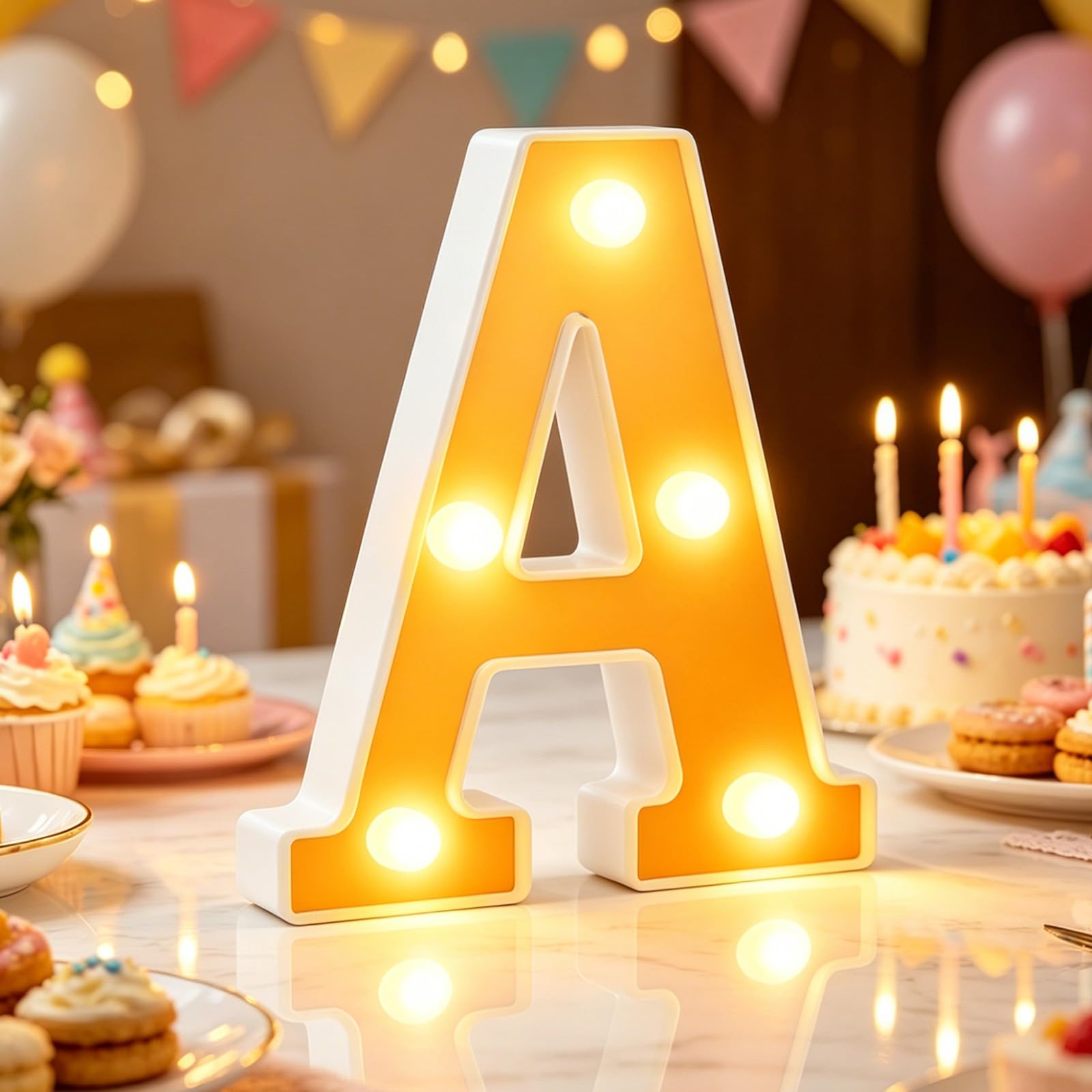 Light up Letter A, LED Marquee Letter Lights, 6.3inch Alphabet Sign, Gifts for Tween Party Birthday Decorations, Night Light Christmas Valentine Wall Table Decor (gold-letter A)