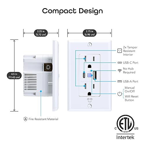 Miniatura 7 de Geeni Current Tomacorriente Wi-Fi Inteligente con 2 Puertos USB de Carga Rápida (20W USB-C PD y Carga Rápida USB-A), Control de Voz, No Requiere