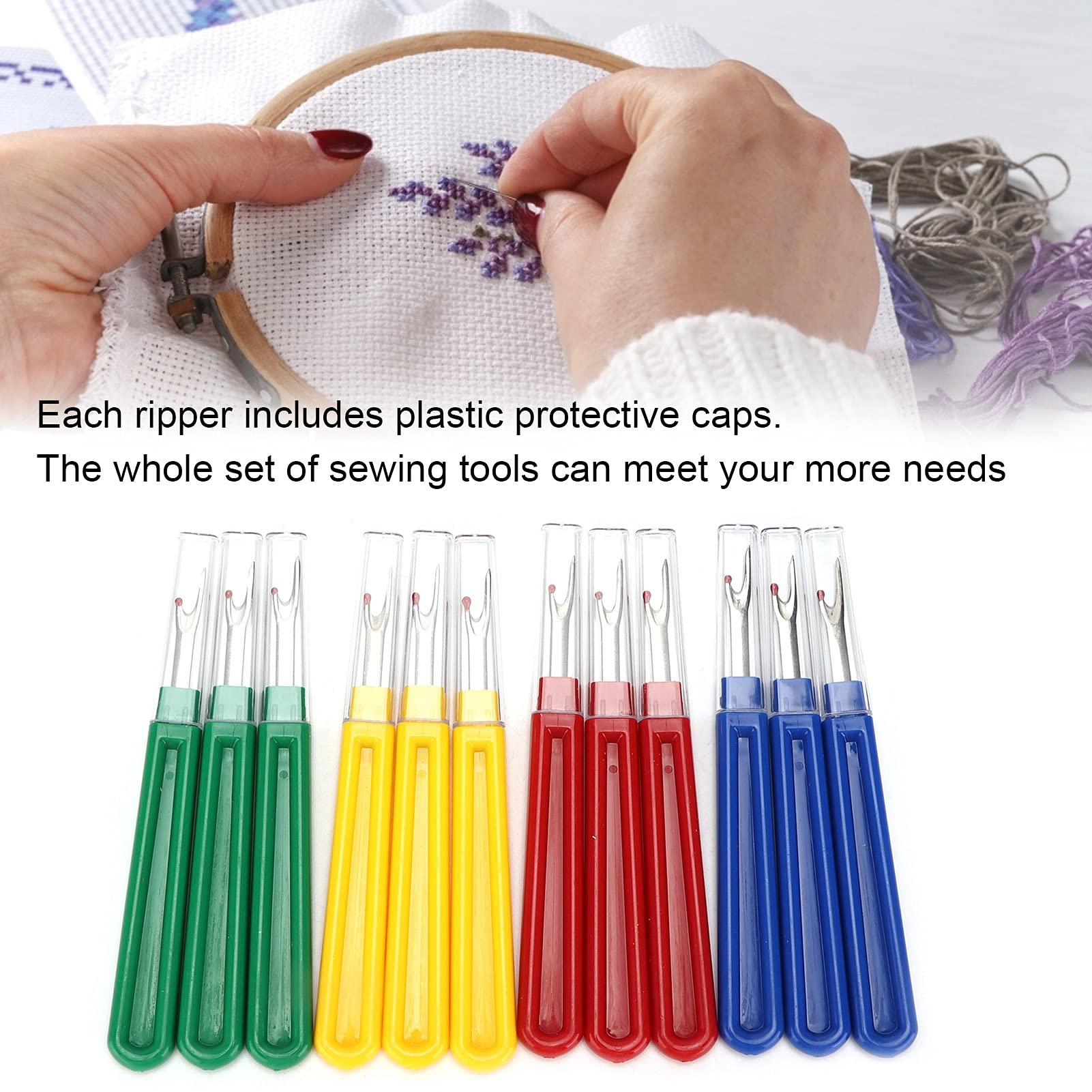 12pcs Seam Rippers, Sewing Seam Rippers Sharp Sewing Seam Thread Remover Stitch Unpicker with Ergonomic Handles Handy Stitch Rippers for Sewing Removing Threads Tools