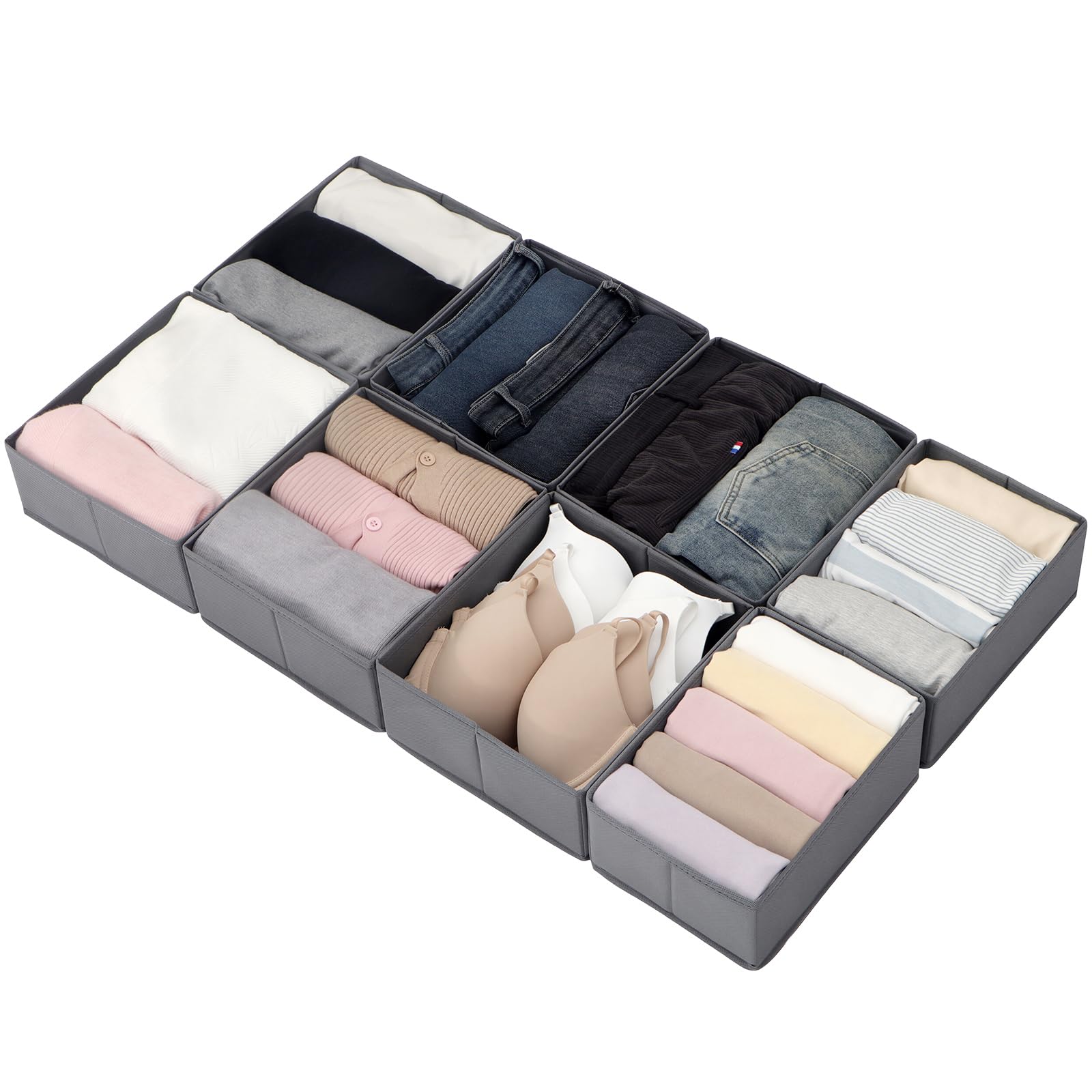 LAJIAKE Drawer Organisers – 8 Pack, Fits PAX 100×58 cm Drawers, Fabric Wardrobe Storage Boxes for Clothes, Socks & Underwear, Foldable Drawer Dividers, Grey
