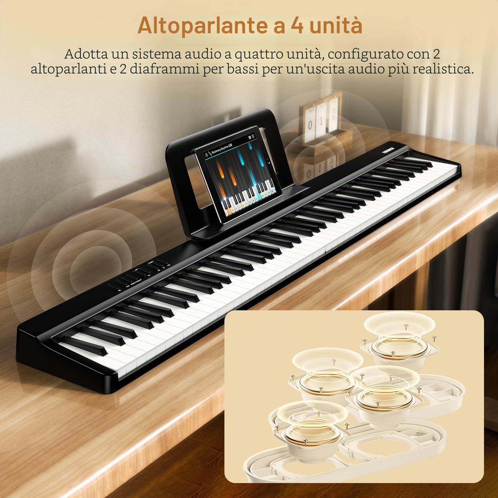 TERENCE Pianoforte Digitale 88 Tasti Rosa,Tastiera Pianoforte con Semi-Ponderato,con Registrazione e Supporto Bluetooth，con Pedale e Altoparlante a 4 Unità, Scelta Preferita per Principianti,nero