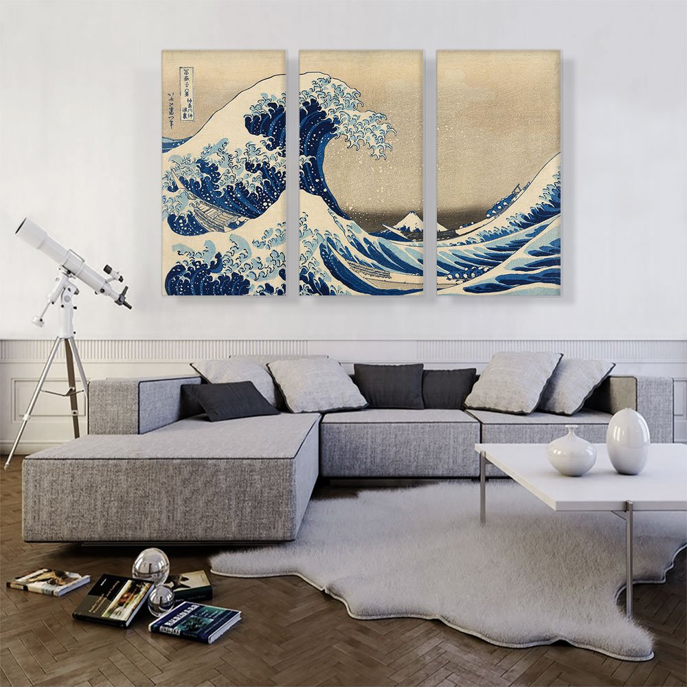 PICANOVA – Katsushika Hokusai – The Great Wave off Kanagawa 40x30cm – Premium Print On Canvas – Wall Decoration Canvas On A Wooden Frame Stretched As Modern Gallery Artwork – Collection Classical