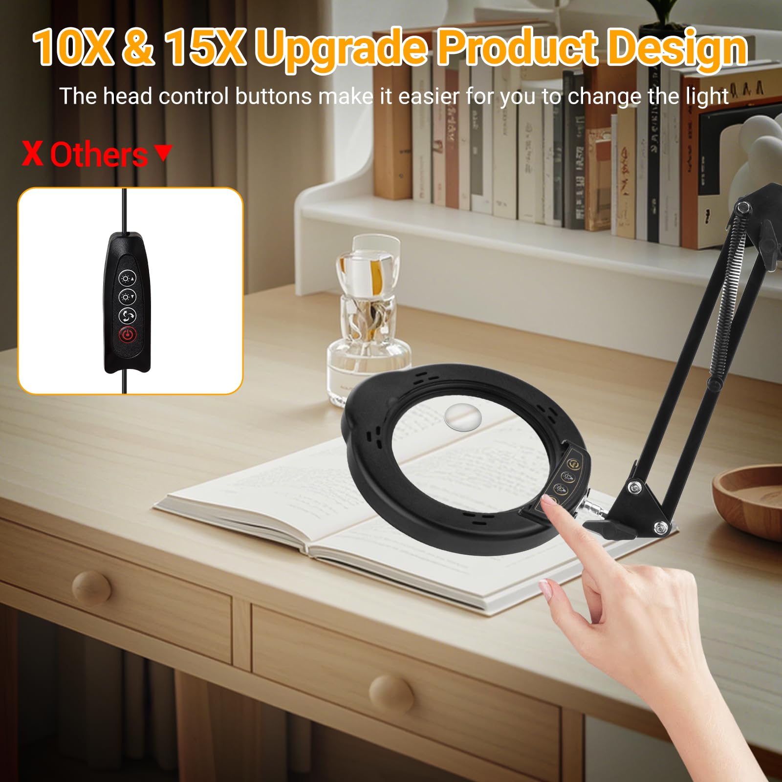 Lampe Loupe 10-15X avec Pince,Loupe Multifonctionnelle,Lampe De Table Led à Intensité Variable avec 5 Modes De Couleur,9 Niveaux De Luminosité pour Les RéParations,L'artisanat,Le Travail de Près