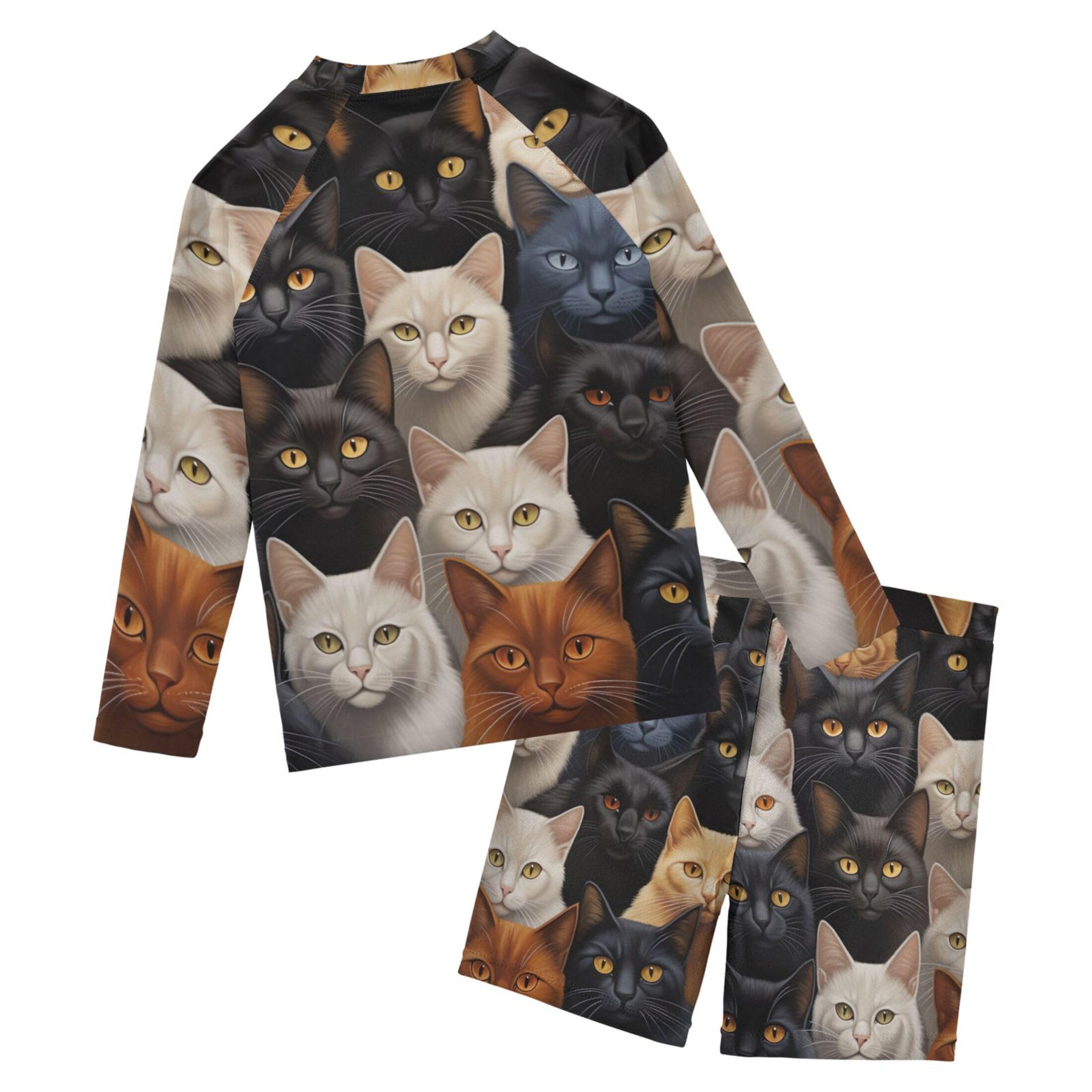 Cat Animal Cute Toddler and Baby Boys' 2-Piece Swimsuit Trunk, Long Sleeve Rashguard Bathing Suit B0402828