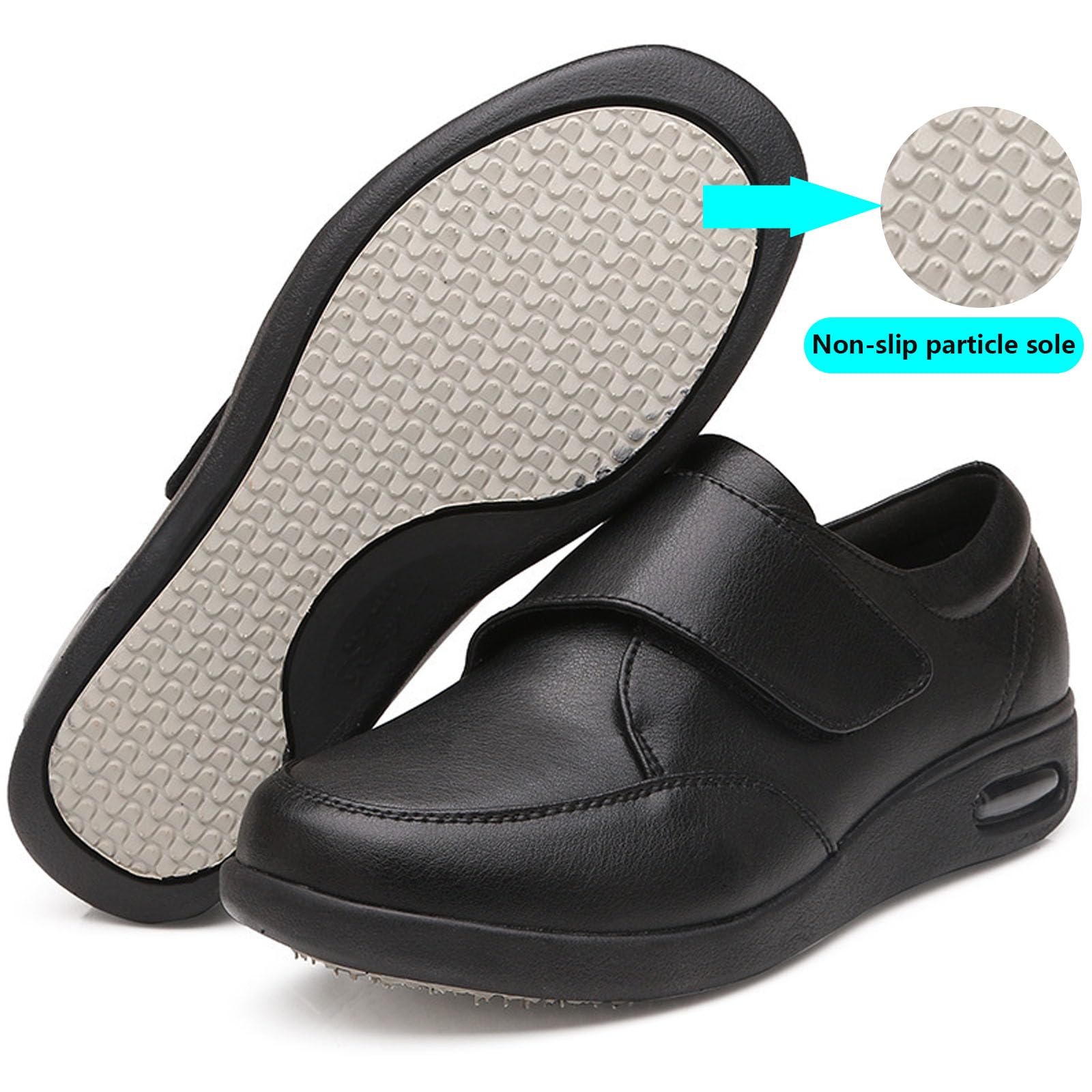 bumuam Scarpe Extra Larghe da Donna Uomo,Scarpe Funzionali Ortopediche Portatili in Pelle Nera per Regolabile Comfort per Sport Anziani Escursionismo EU 37.5(24.5cm/9.6in)