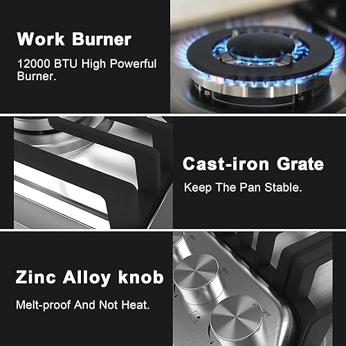 Miniatura 3 de Estufa de gas de 24 pulgadas, estufa de gas integrada con 4 estufas convertibles de 24 pulgadas, NGLPG de 24 pulgadas, estufa de propano de cuatro