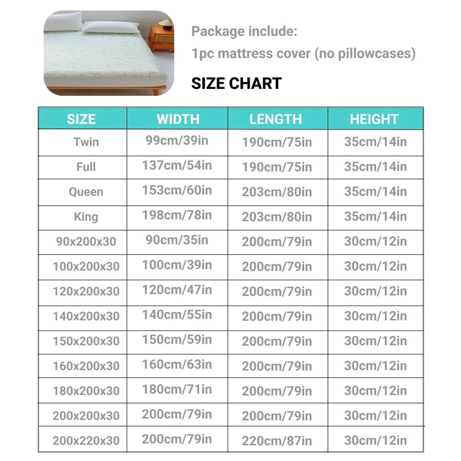 1 Funda de colchón Impermeable (sin Almohada), Ajustable, Transpirable y refrescante para ColchóN(140x190x30cm)