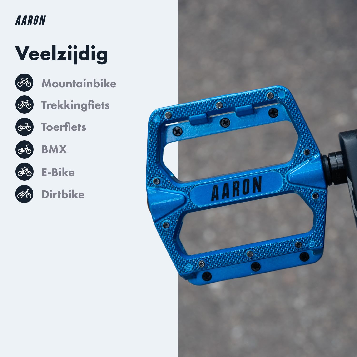AARON Rock - Mountain Bike Pedals - Aluminium with Sealed Industrial Ball Bearings - Non-slip thanks to Replaceable Pins - Platform Bicycle Pedals for E-Bikes, MTBs, Trekking Bikes etc. - Blue