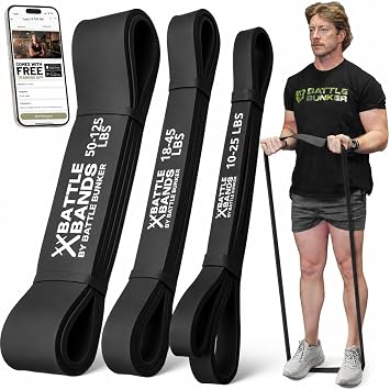 Battle Bunker Resistance Bands for Working Out - Heavy Duty Pull-Up Assist | Stretch Bands for Exercise and for Pull-Up Assistance, Strength Training and Powerlifting. Multi-layer Natural Latex, 3 Pack