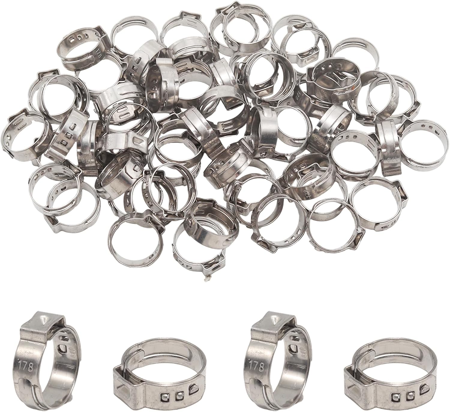 60Pcs 3/4" PEX Crimp Rings, 304 Stainless Steel 3/4 Inch PEX Clamps, Crimping Tool for Tubing Pipe Fitting Connection