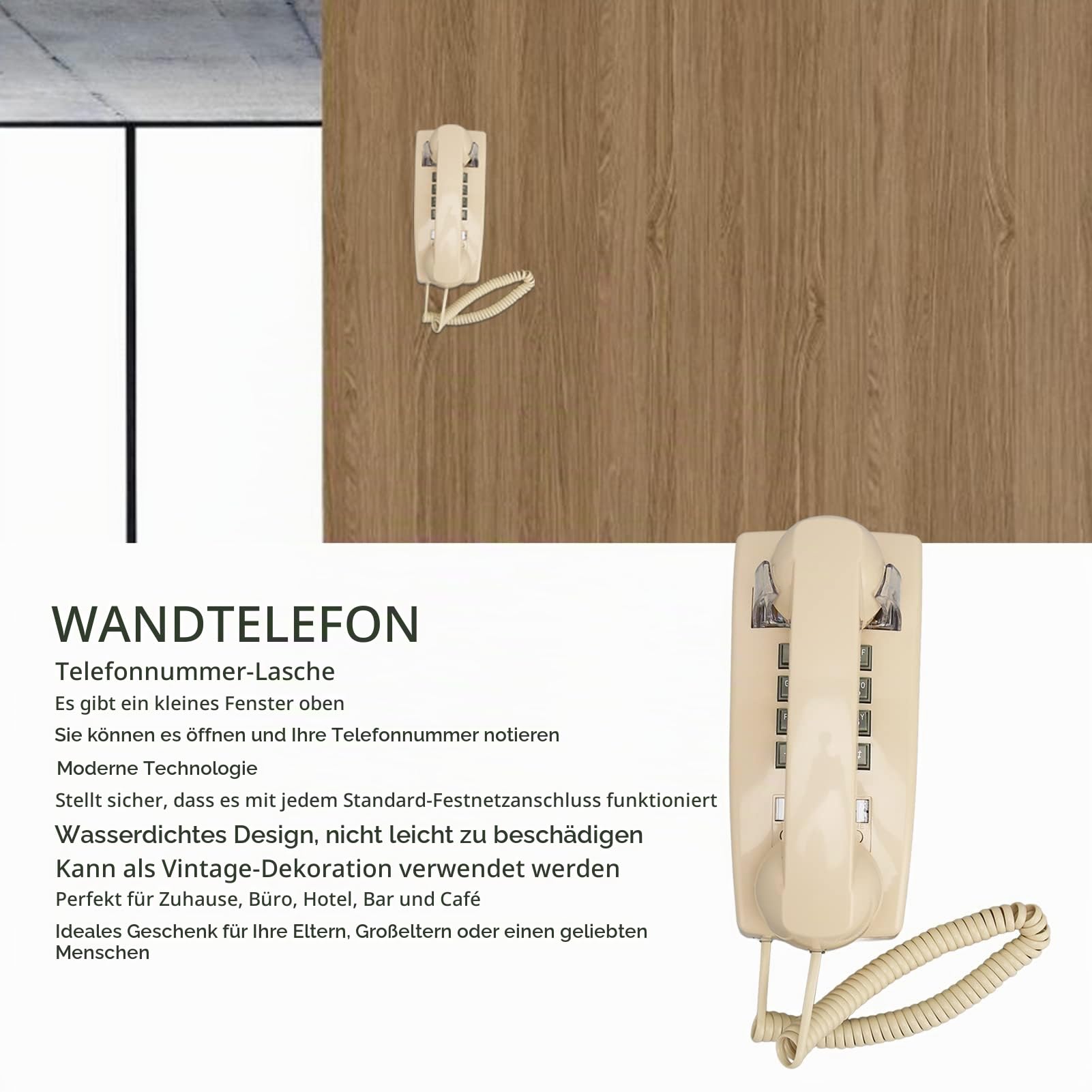 Vintage Wand Telefon, Festnetz Kabel Gebrachtes Telefon mit Lautstärke Regler, Retro-Wand Telefon Im Alten Stil für Home Hotel und Büro