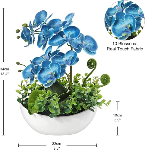 Vista 27 de Briful Orchids Artificial Flowers 16" Small Fake Orchid Pink Phalaenopsis Orchid Flower Arrangements with Ceramic Vase Faux Orchid for Home Bathroom