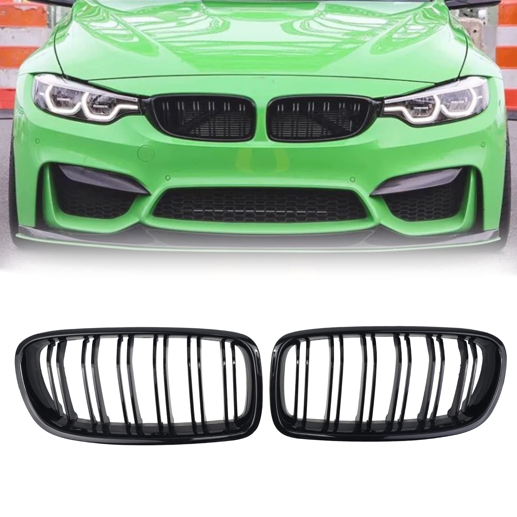 KGGMGUG F30 Kidney Grille Grill Dual Slat Double Line Gloss Black Fits For BMW F30 F31 3-Series 2012-2018 320i 325i 328i 330i 335i 340i xDrive