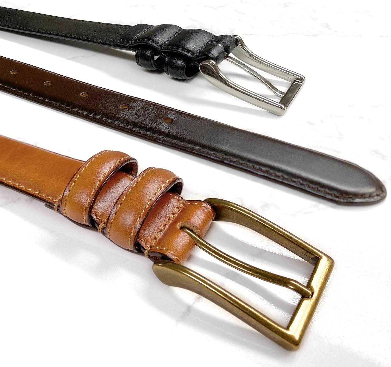 Men's Oil-Tanned Genuine Leather Dress Classic Belt 1-1/8"(30mm) or 1-3/8"(35mm) Wide One Piece Dress Belt - Image 3