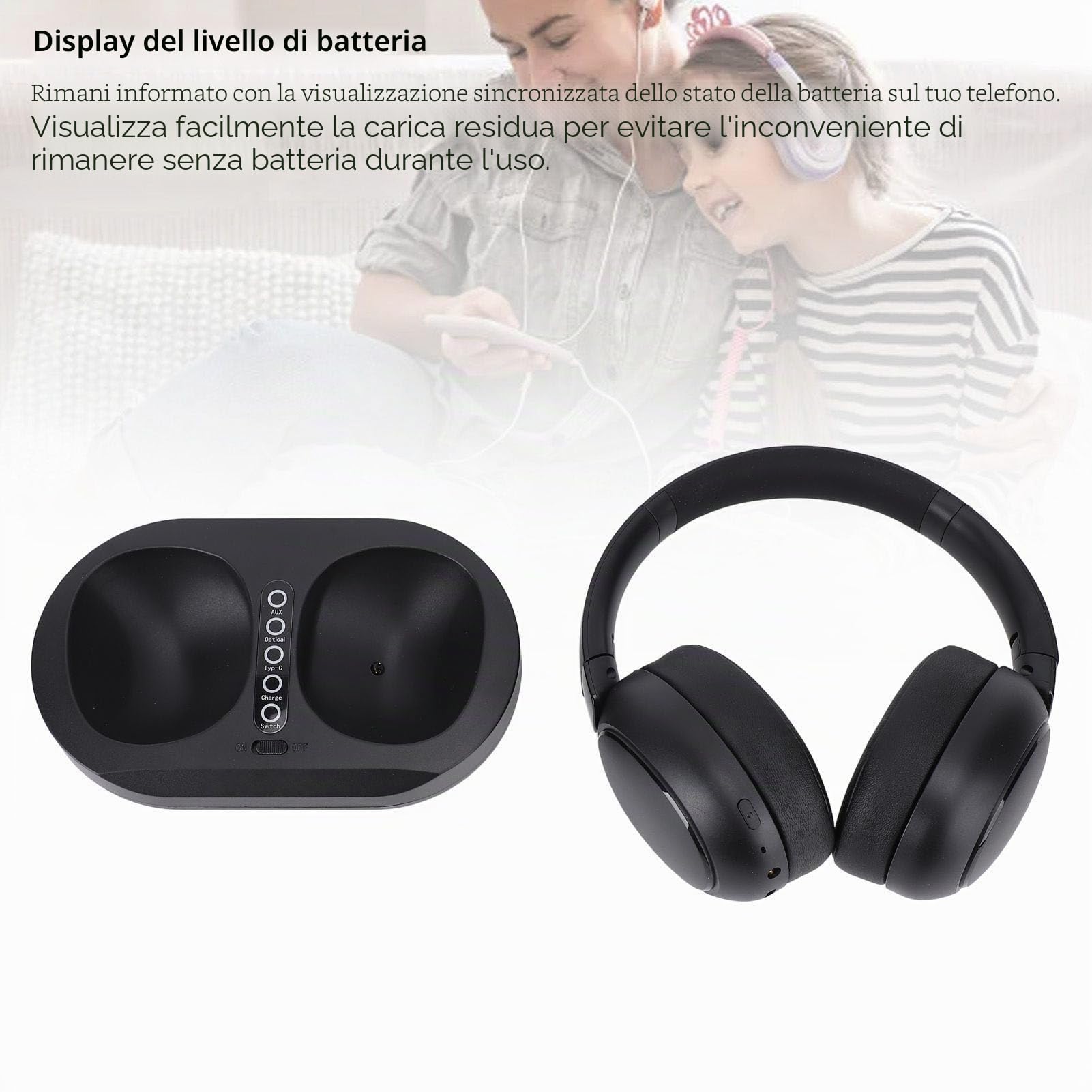 Goshyda Cuffie Wireless per la Visione TV, Cuffie TV Wireless per Anziani con Base di Ricarica, Supporto Bluetooth 5.3, per i Genitori Anziani (Spina europea)