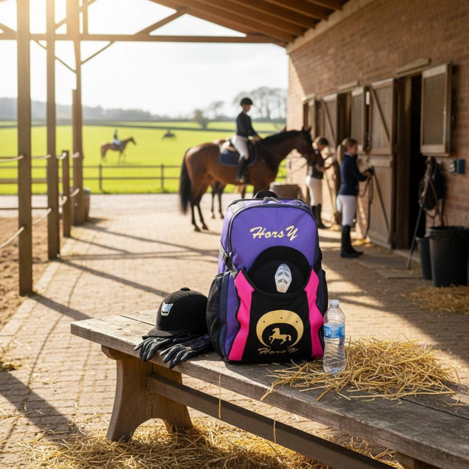 Perfeclan Equestrian Sports Pack Mochila Ecuestre Bolsa Casco Botas Caballo Compartimentos Prácticos Separación de Equipo Respaldo Ventilado Adecuada para Entrenamiento Rutina Competitivos