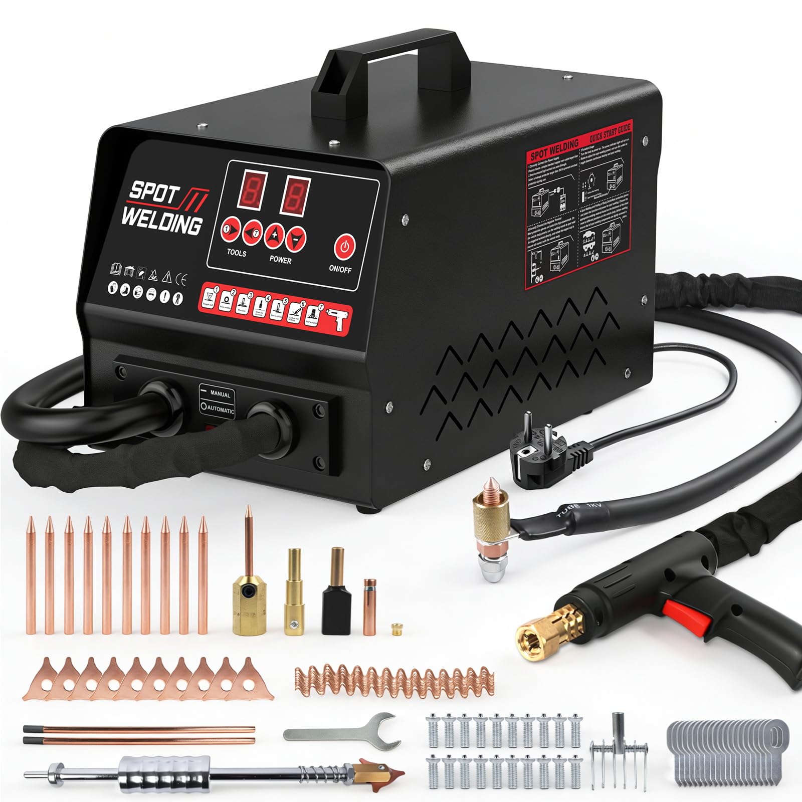 Set completo di attrezzi per carrozzeria, 220 V, 3500 W, con 7 modalità di saldatura, modalità auto/manuale e temperatura massima 90 F
