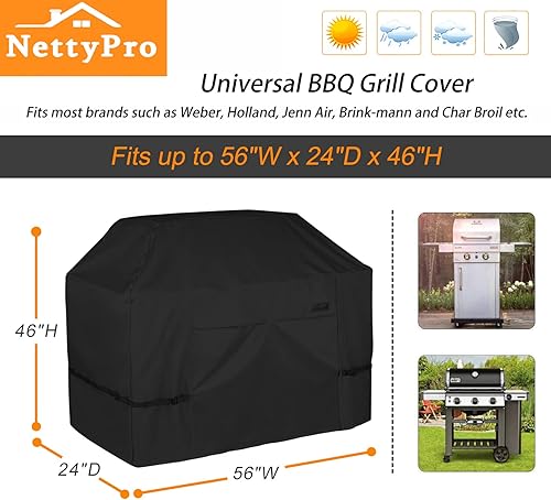 Miniatura 6 de NettyPro Funda para parrilla resistente al agua de 56 pulgadas, para exteriores, 2-3 quemadores, cubierta de barbacoa de gas para exterior Weber,