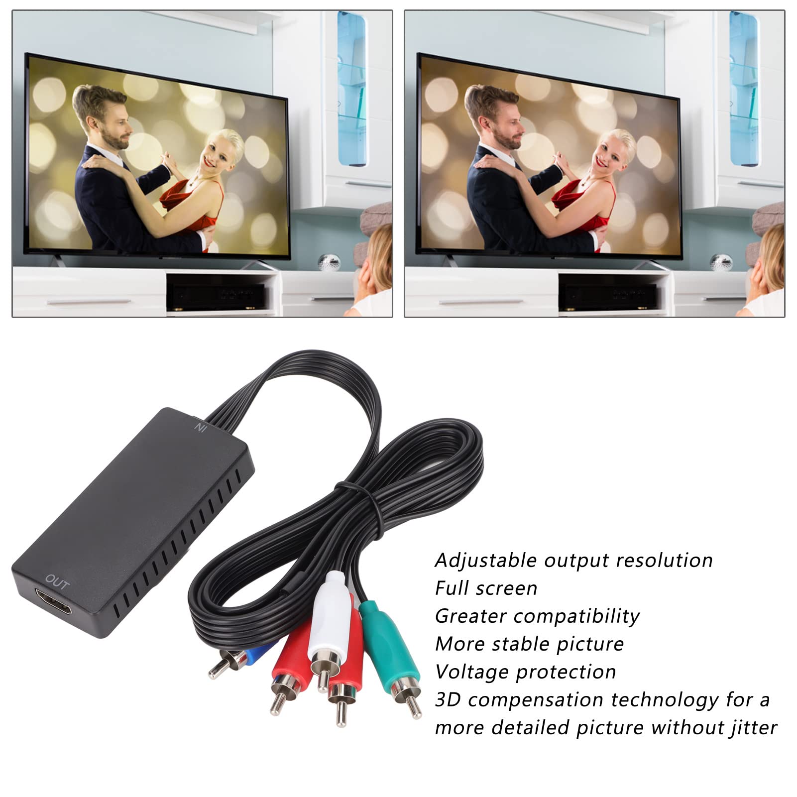Convertidor de Componente a HDMI, Adaptador de Interfaz Multimedia YPbPr a HD, Convertidor AV 1080P, Compatible con Dispositivos Fuente YPbPr para HDTV, Monitor, Proyector, Etc.