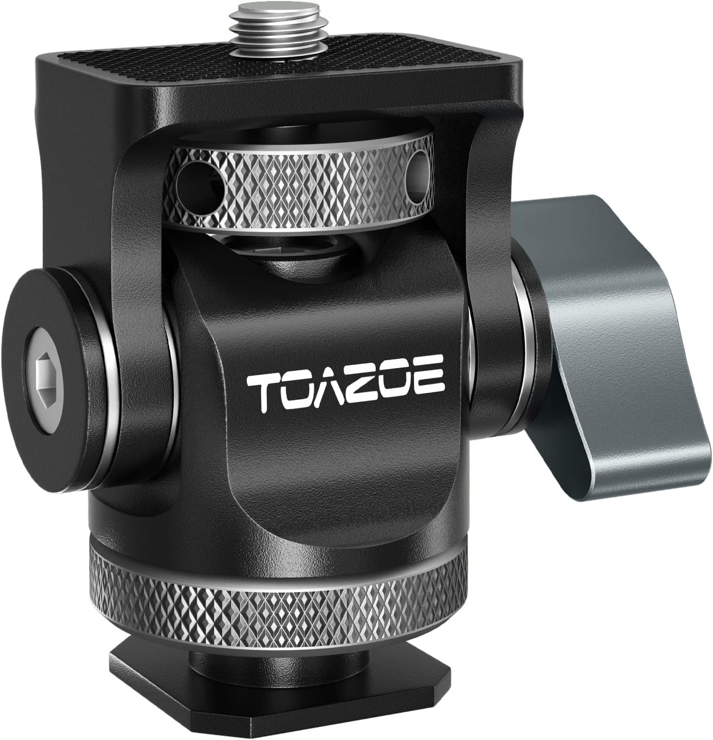 TOAZOECamera Monitor Mount with Cold Shoe, 1/4" Screw for 5’’ and 7’’ Monitor, Swivel 360° and Tilt 140° Adjustable, Aluminum Alloy Sturdy Build