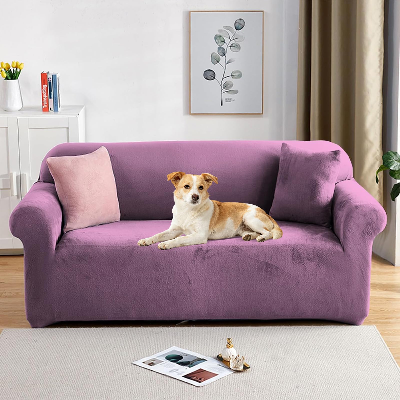 PETCUTE Sofabezüge Elastische 2 Sitzer Sofabezüge Dicke couchbezug Sofa Überwürfe Sofahusse Helles Lila