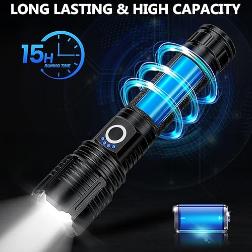 Miniatura 4 de Linternas de alto lúmenes, 99,000 lúmenes, linterna LED brillante recargable, potente luz de flash impermeable linternas para el hogar, camping,