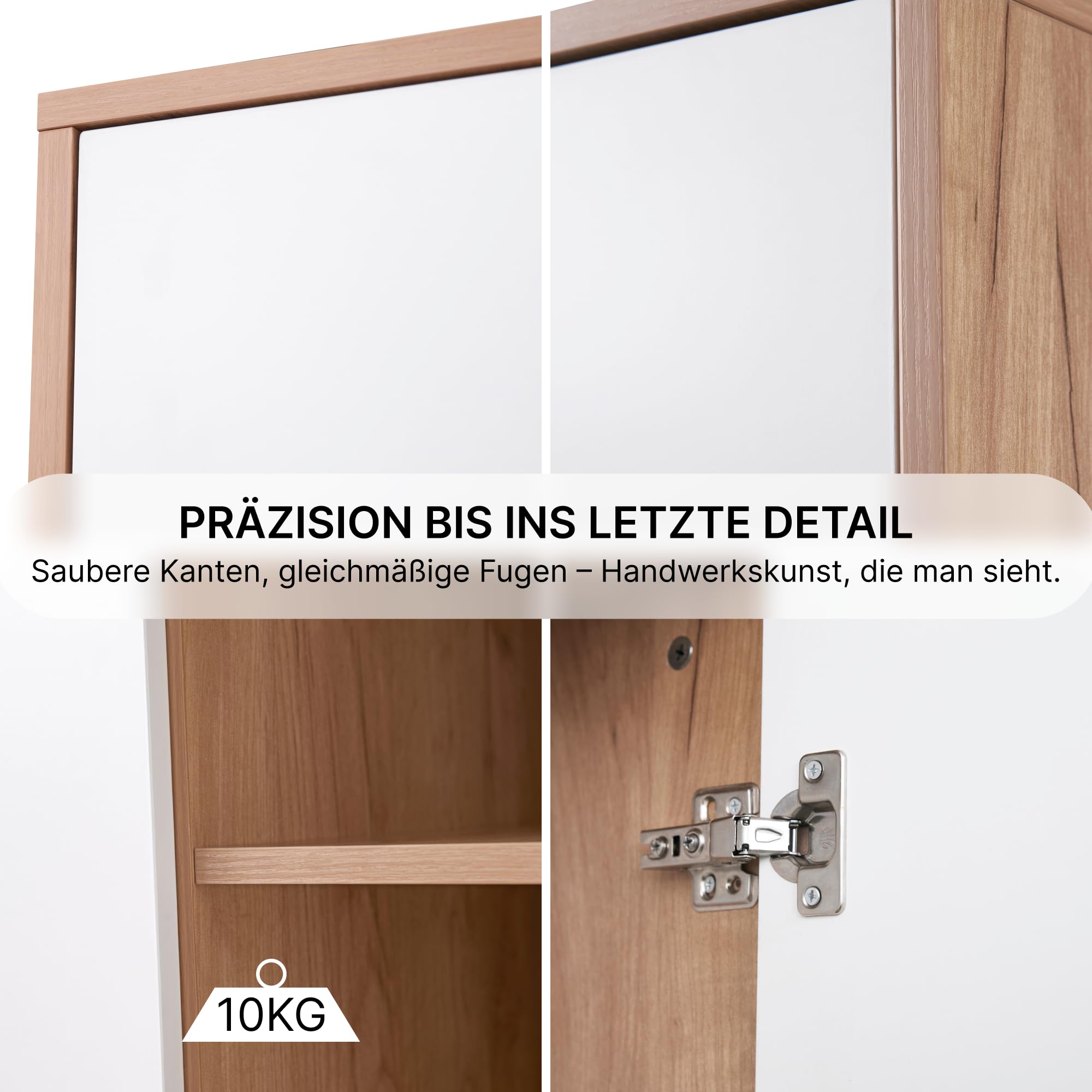 Kleiderschrank 3-türig Weiß & Eiche-Optik Drehtürenschrank | Schlafzimmerschrank Mehrzweckschrank 2 Kleiderstangen 4 Fächer 3 Schubladen 176x120x52 cm Stauraum