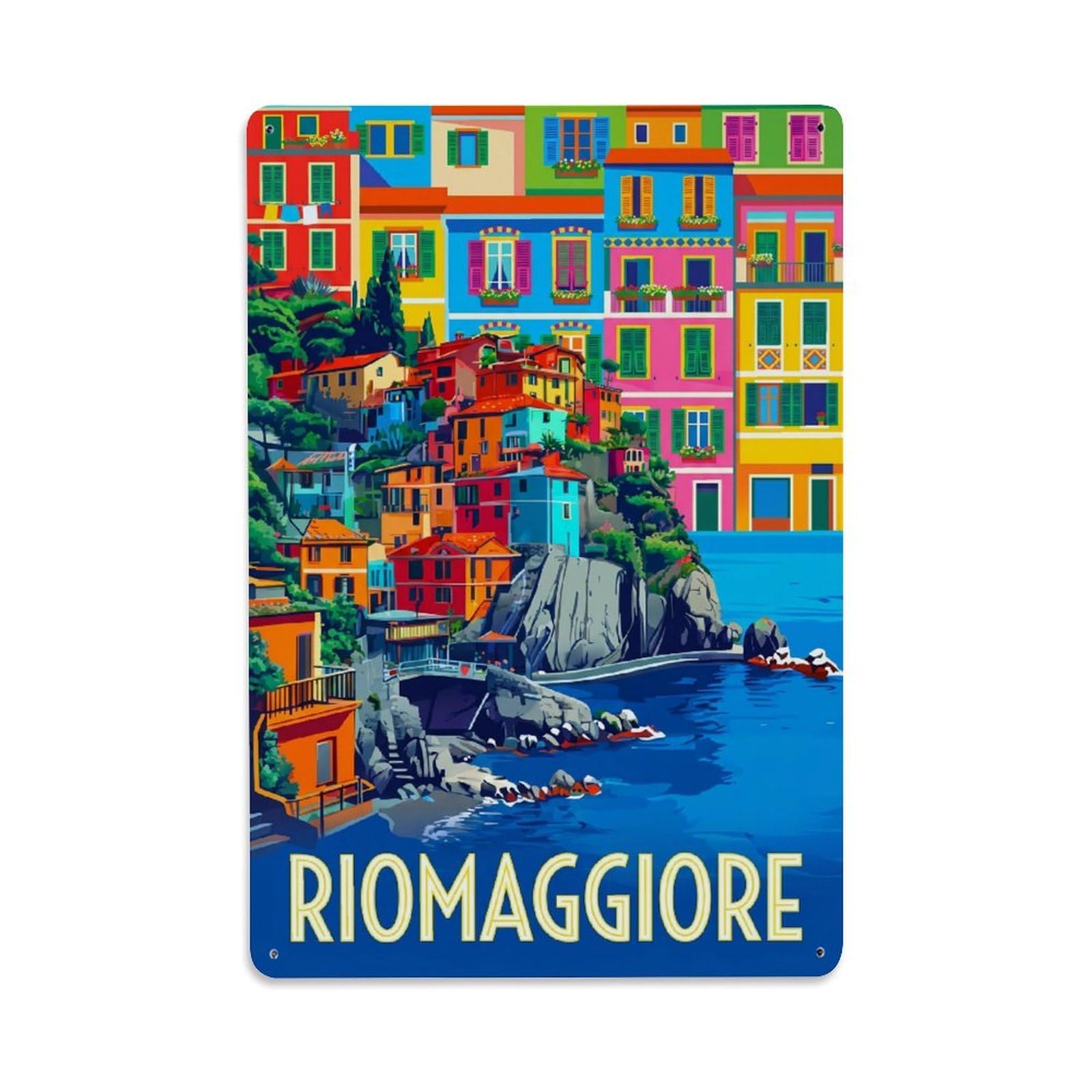 Huiyhb 8X12inch(20X30cm) Vintage Travel Riomaggiore Italy Window Metal Tin Sign