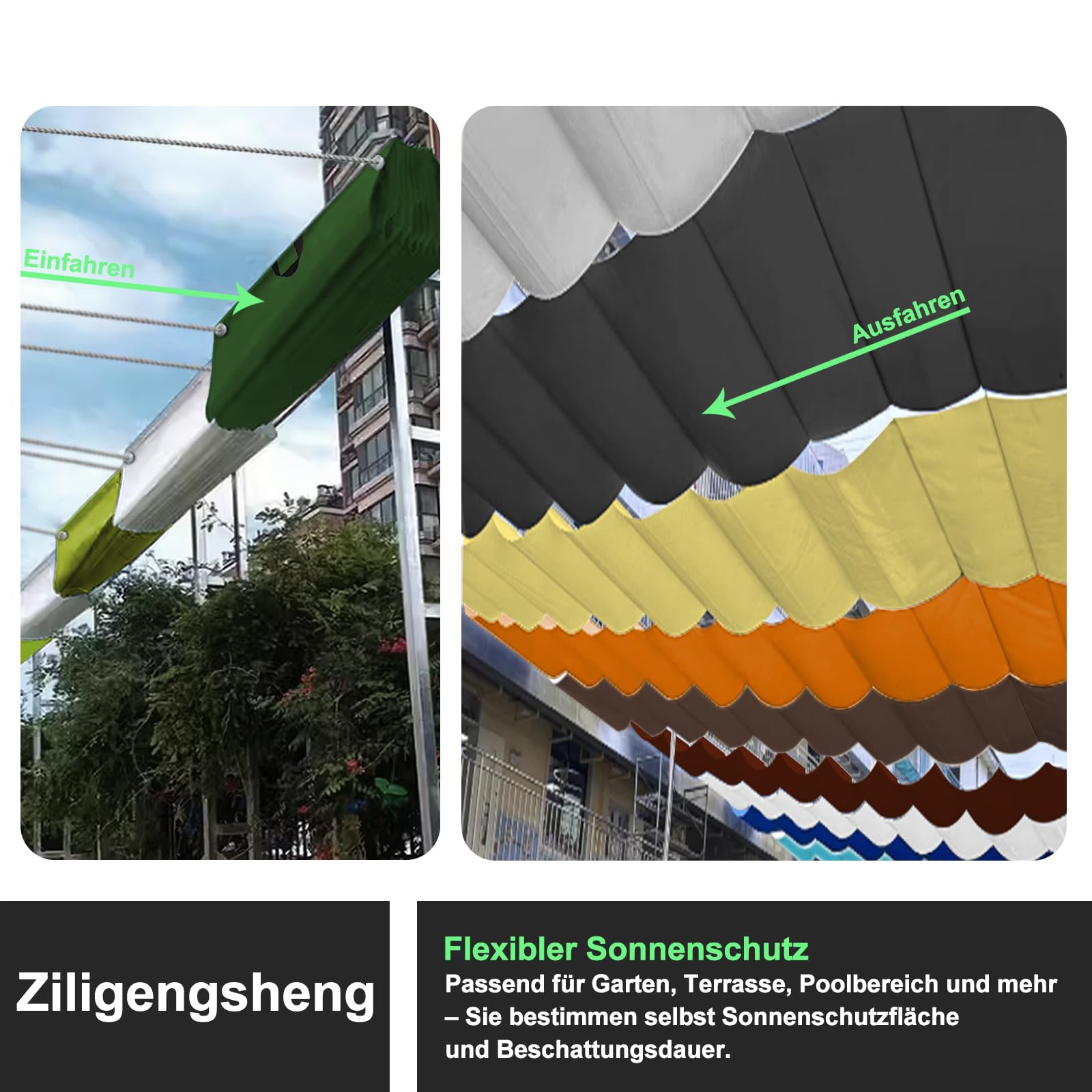 Ausziehbares Sonnensegel, UV-Schutz, reißfest, verstellbar, für Terrasse/Garten, inklusive Installat-Seilen, Rostrot, 2 Stück