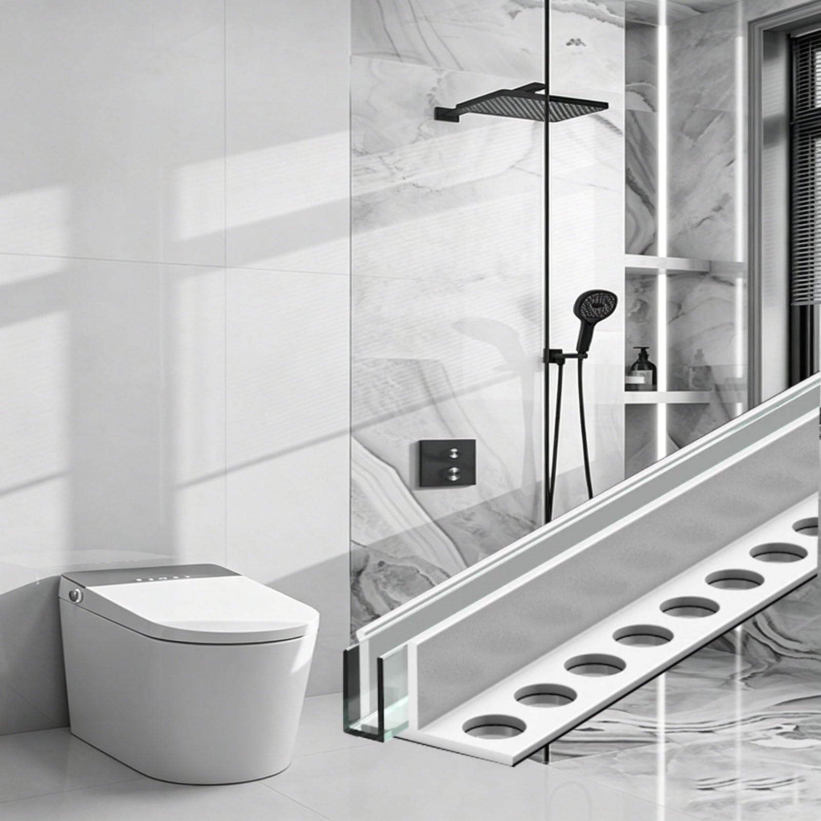 Canal de cristal de ducha de aluminio blanco con ranura oculta de alta gama arquitectónica