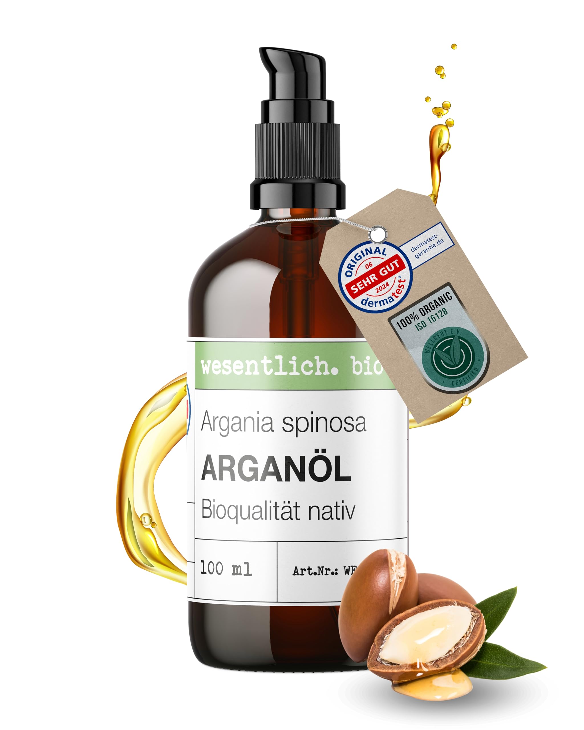 wesentlich. Arganöl BIO kaltgepresst | 100 ml Pflegeöl für Haut, Haare & Gesicht | 100 % naturrein & vegan | abgefüllt in Deutschland | Braunglasflasche