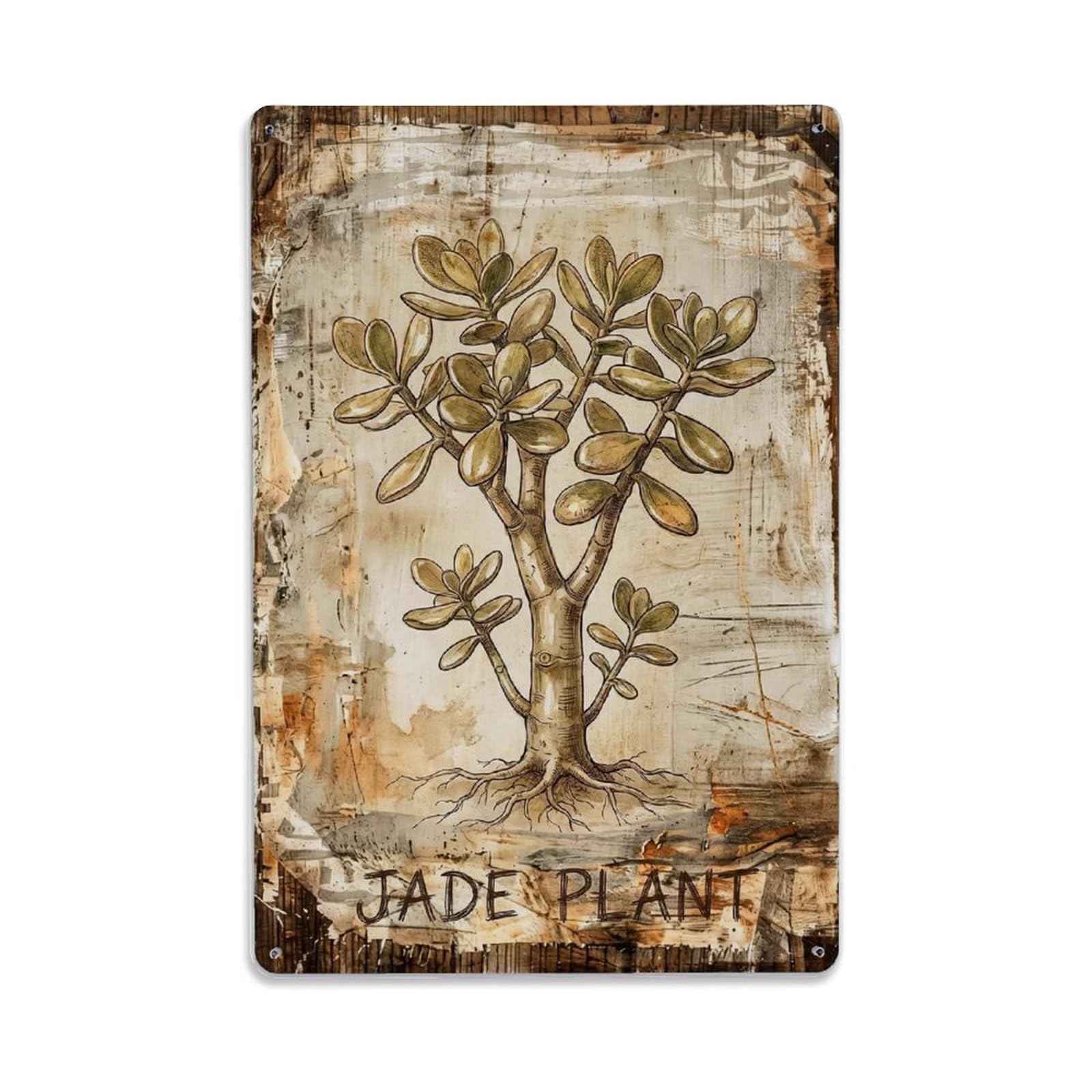 Jade Plant Succulent 1 Vintage Metal Tin Sign Plaque Wall Decor for Cafe, Club, Garden Metal Poster 8x12Inch