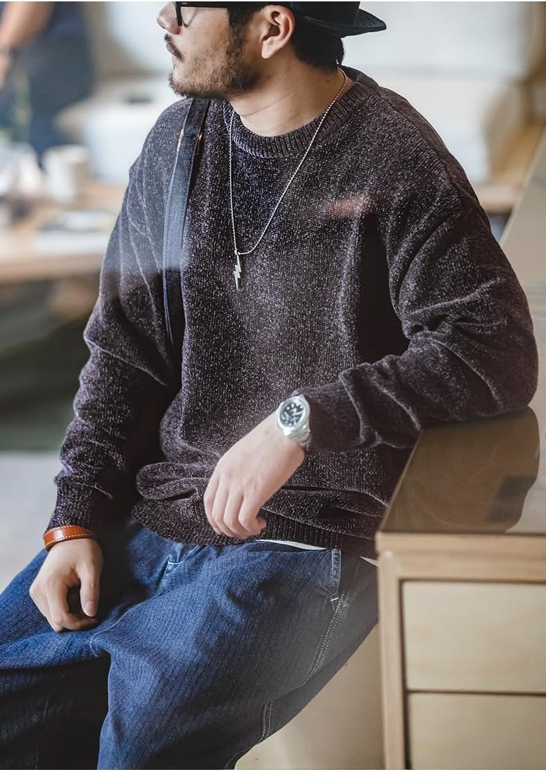 [Weweia] カーゴ チェニール セーター メンズ 秋冬 ゆったり デイリーウェア 保温 アウター レイヤード ノーカーディガン