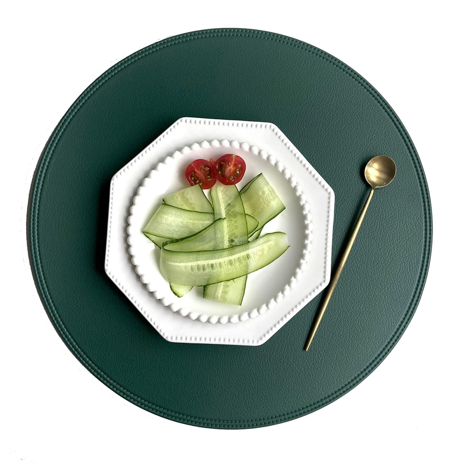 Juego de 4 manteles individuales, diseño navideño, 38 cm, borde prensado, en piel de PVC, color verde