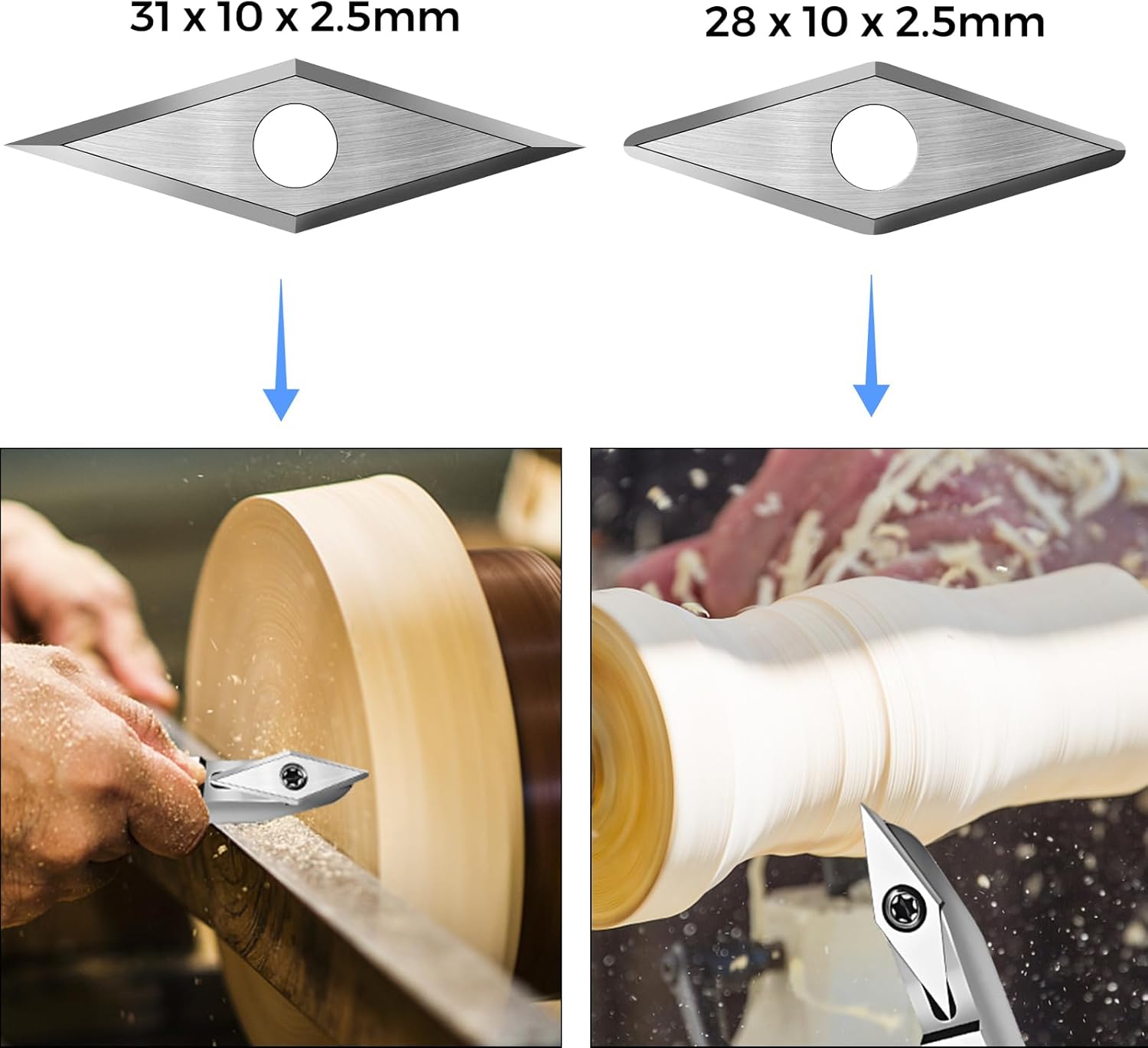 10Pcs Tungsten Carbide Cutters Set for Wood Lathe Turning Tools, Include 30x10mm Diamond Pointed Corner and Rounded Corner Diamond 5 Each, Supplied With Screws and Screwdriver 7 10Pcs Tungsten Carbide Cutters Set for Wood Lathe Turning Tools, Include 30x10mm Diamond Pointed Corner and Rounded Corner Diamond 5 Each, Supplied With Screws and Screwdriver