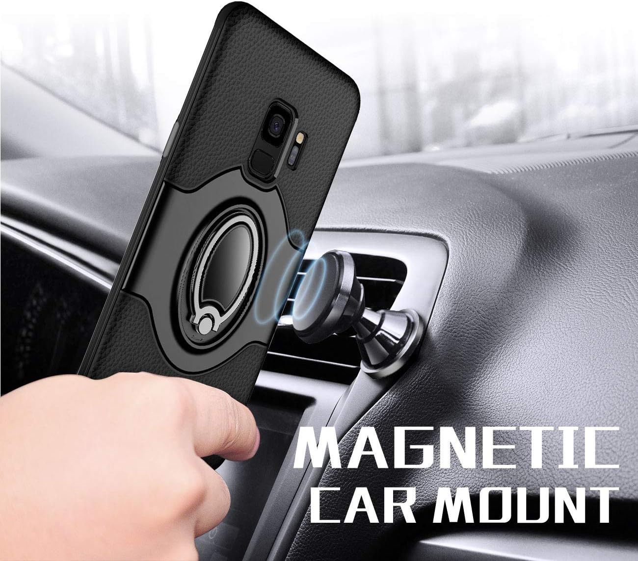 for S9 Case - eSamcore Ring Holder Kickstand Cases + Dashboard Magnetic Phone Car Mount [Black]