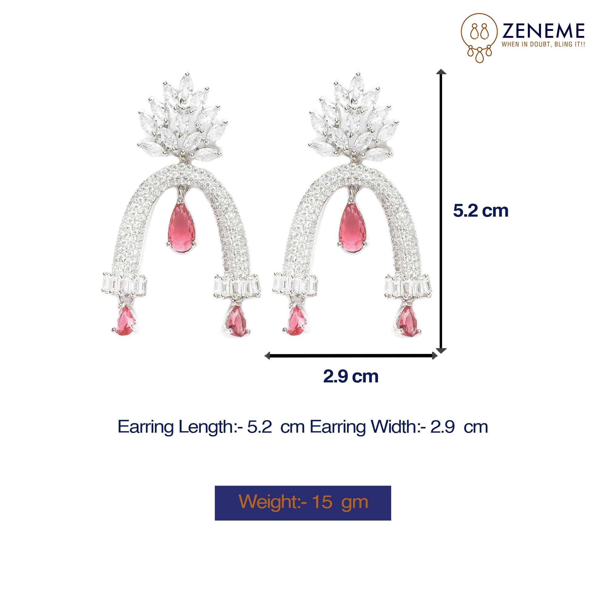 Rhodium-Plated American Diamond Drop Earrings