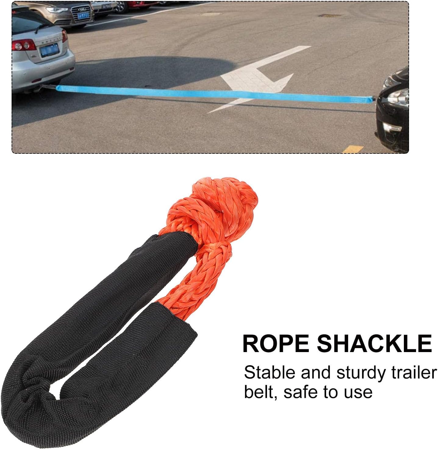 Ipetboom 2pcs Orange Towing Rope Shackles with Soft Knotted Synthetic Fiber, Flexible Strap Shackles for SUV ATV Truck Off-Road Winch Accessories