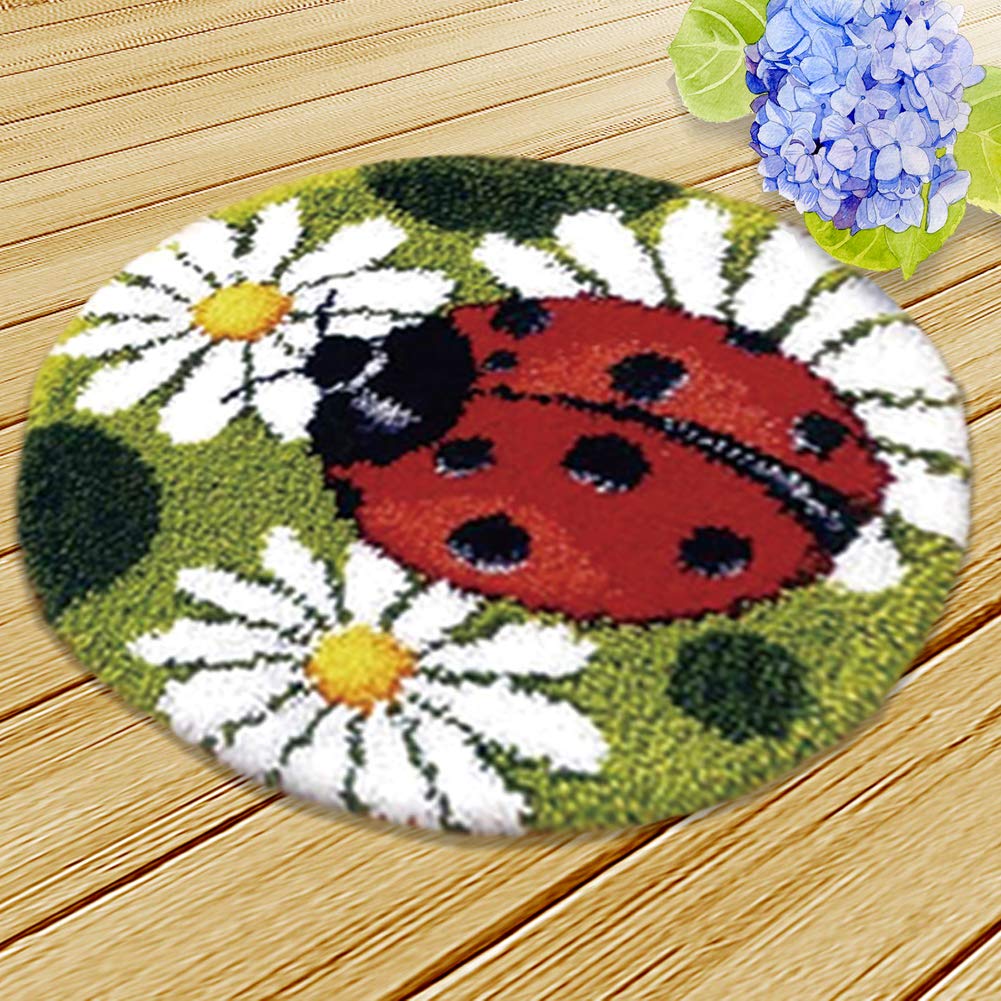 CCSUN Carpet Embroidery, Handmade Latch Hook Kit Diy Rug Animal-ladybug 38×38cm(15x15inch)