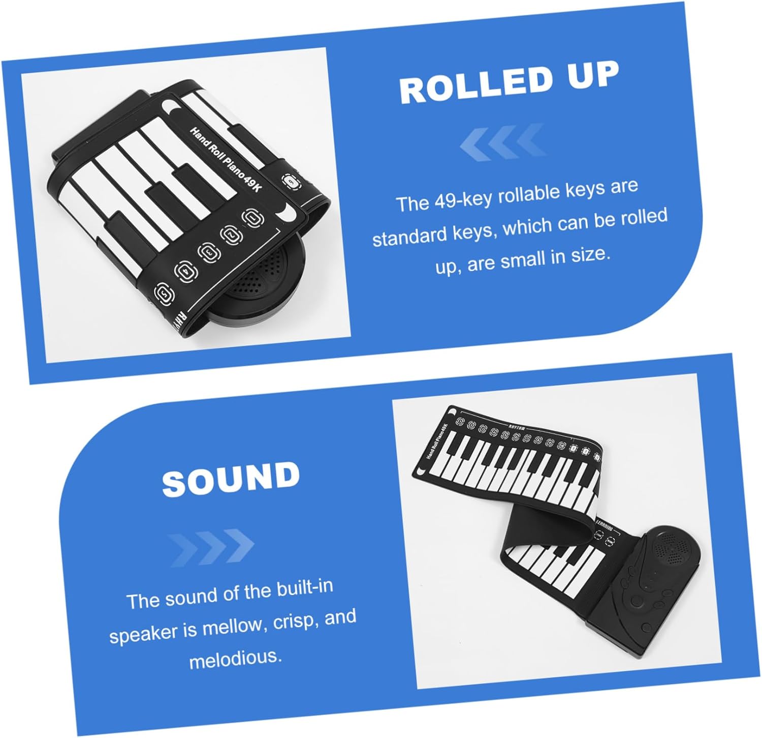 Kisangel 1Set Portable Up Piano Keyboard Keys Hand Rolled Instrument with Tones Rhythms Demo Songs Fun Educational present for Durable Material for Music