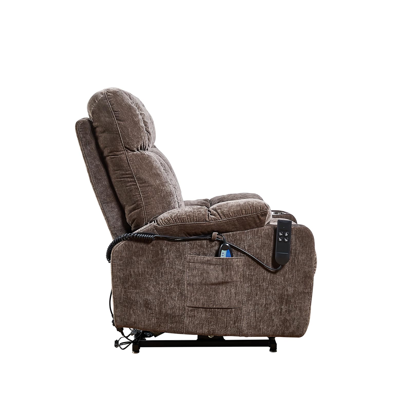 LKJYBG 180° Power Lift Recliner Chair with Remote Control Massage Heating Massage Functions Dual OKIN Motor Massage Chair for Seniors Home Living Room,Side Pockets,USB Port,Remote Control, Brown